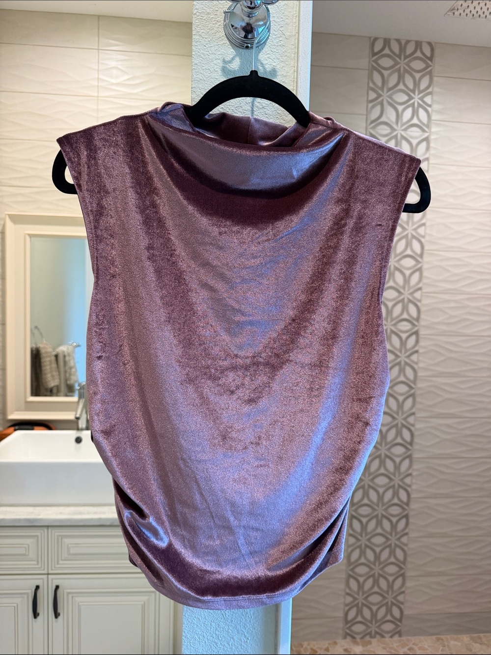 Sleeveless Velour Cowl Neck Top in Mauve